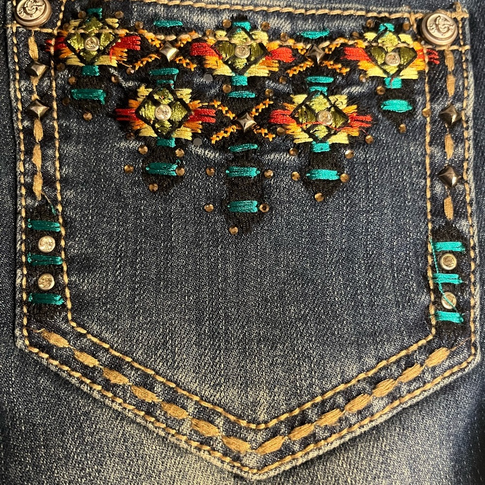 Vibrant Embroidered Skinny Jeans - Blue with Multicolor Details - Picture 10 of 10